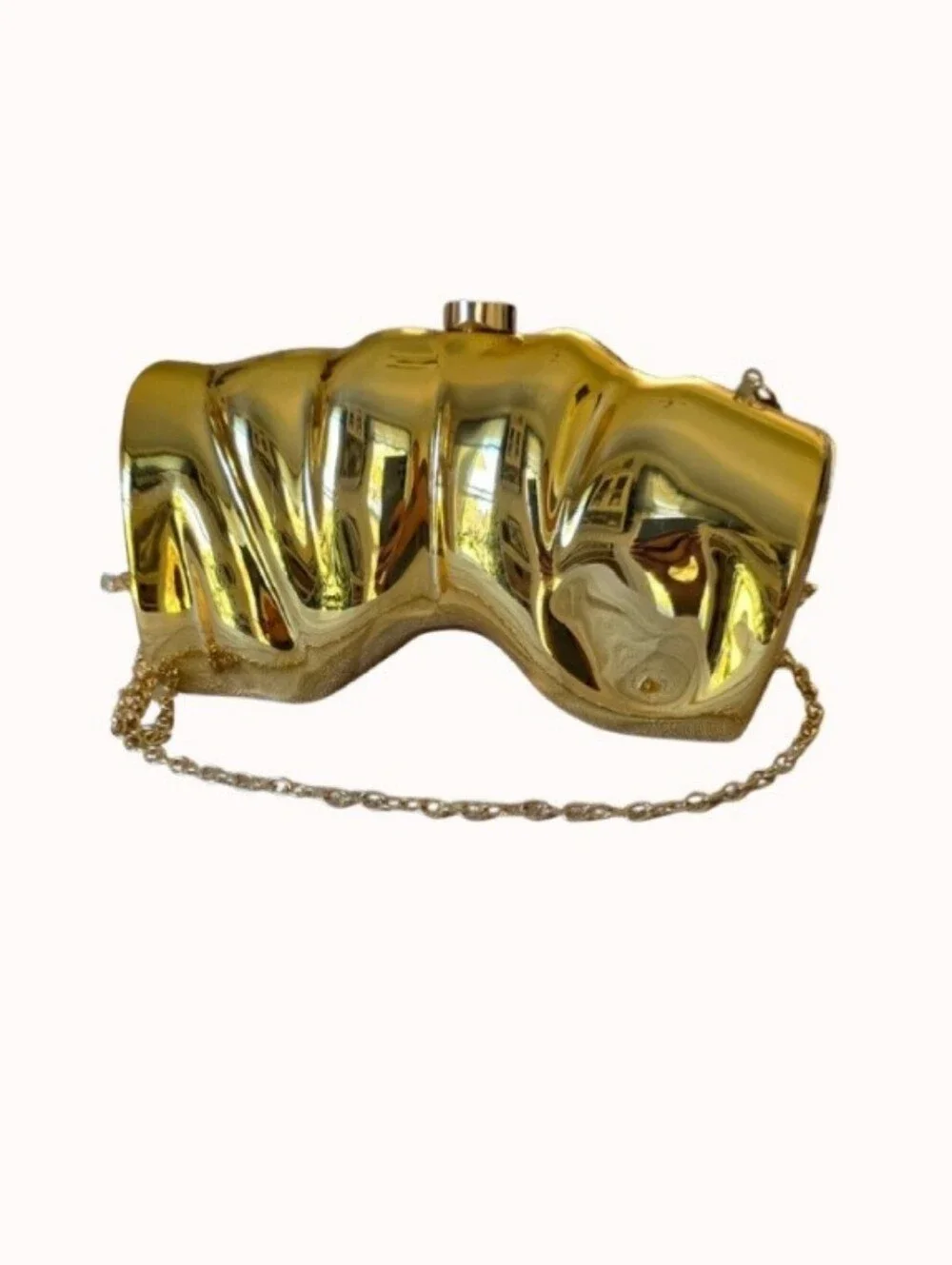 Fashion Acrylic Gold Scrunch Handbag Reflective Metallic Shoulder Purse